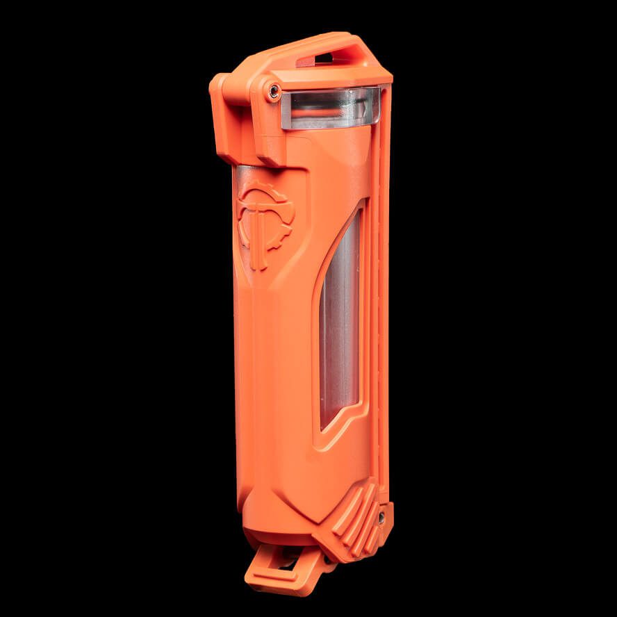 Durable orange CellVault-18 battery storage case, designed for 18350 and 18650 batteries