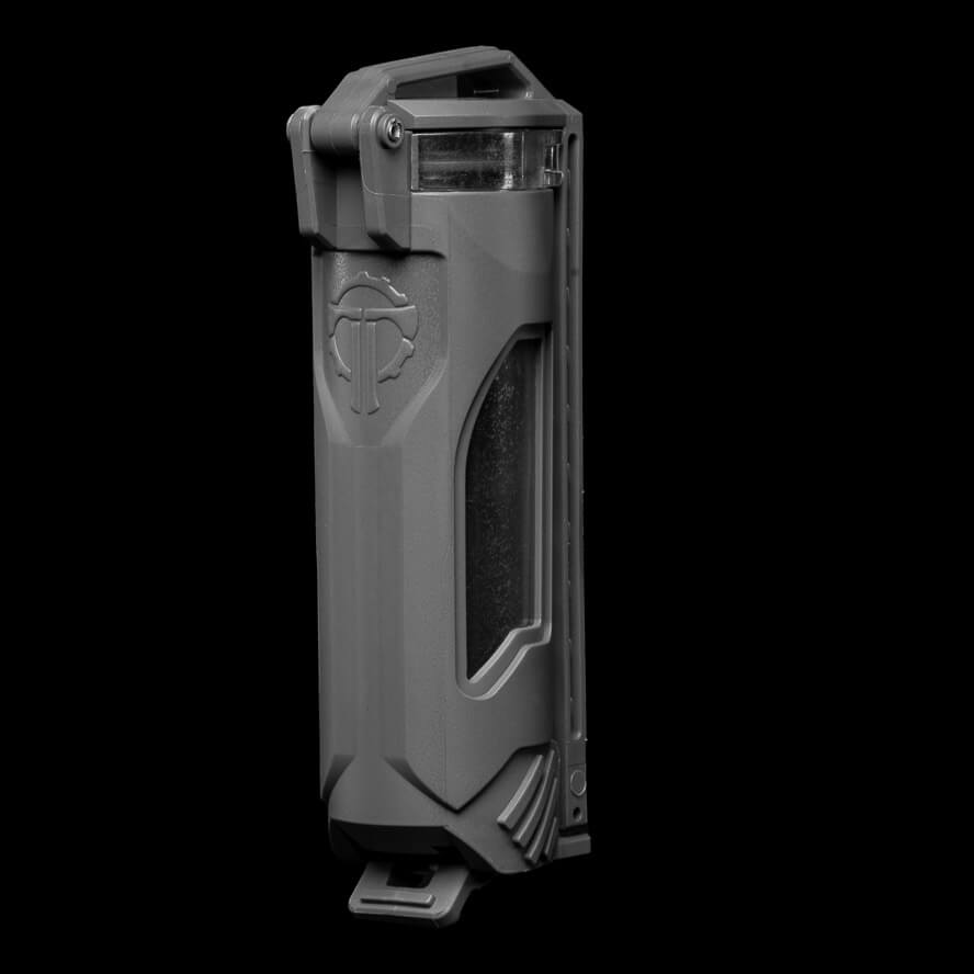 CellVault-21 battery storage case designed for 21700 batteries and Streamlight SL-B50, in grey