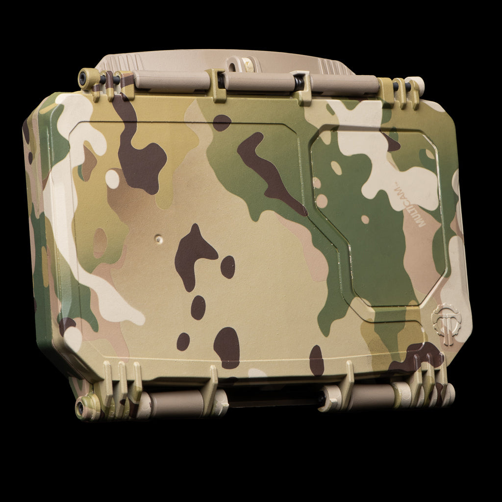 DarkVault 2.0 Critical Gear Case in MultiCam camouflage design, large size, blocking model, offering smartphone protection and signal blocking features.