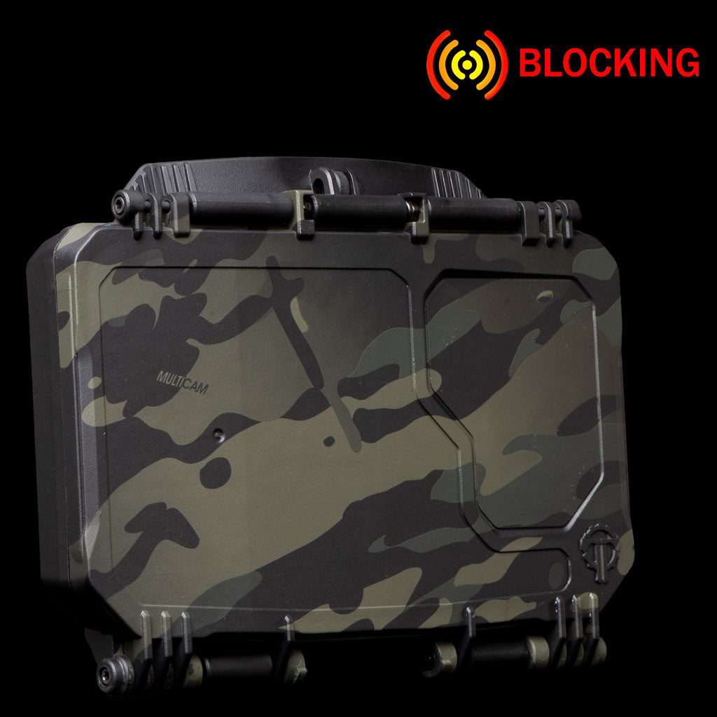 DarkVault 2.0 Critical Gear Case in Multicam Black design, providing smartphone protection and signal blocking features.