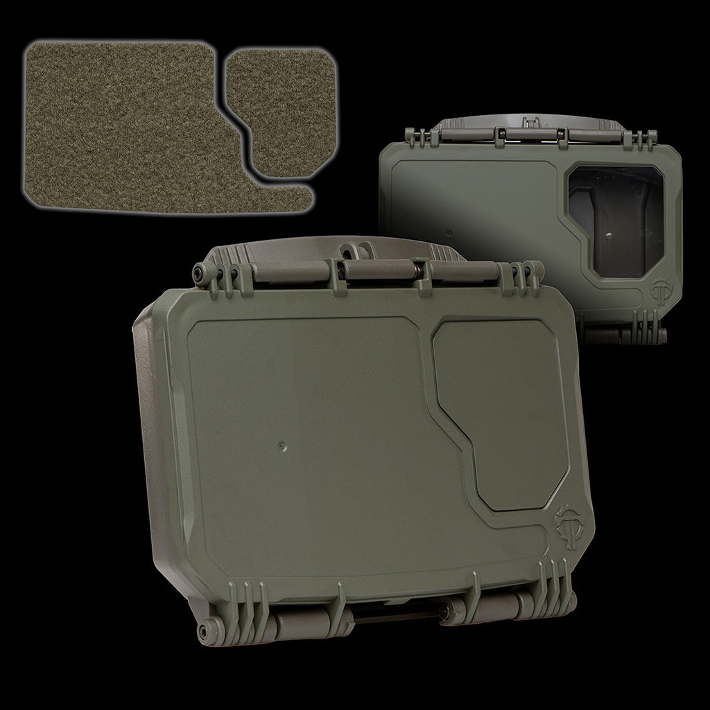 DarkVault 2.0 Critical Gear Case in Ranger Green, designed for smartphone protection, with green accessory Pak, size large.