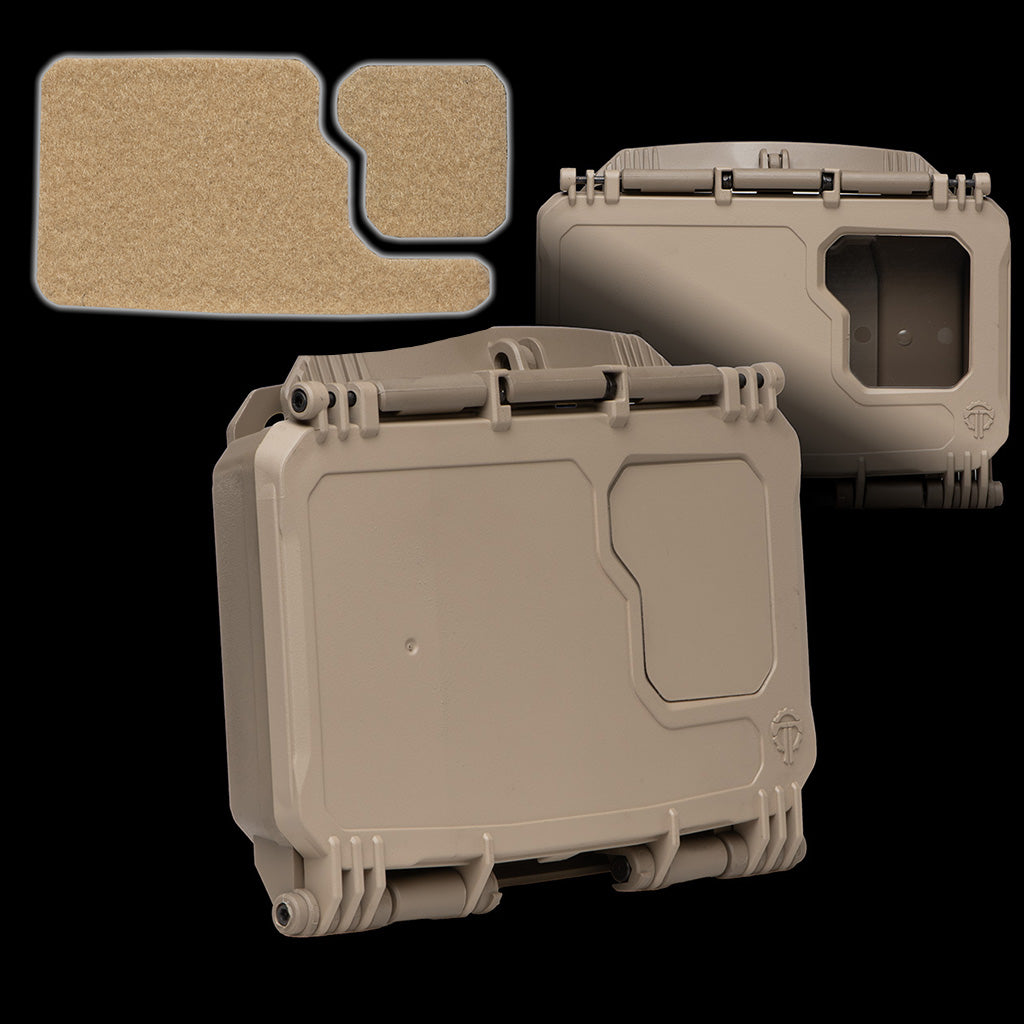DarkVault 2.0 Critical Gear Case in FDE, designed for smartphone protection, with beige Velcro accessory Pak, size regular.