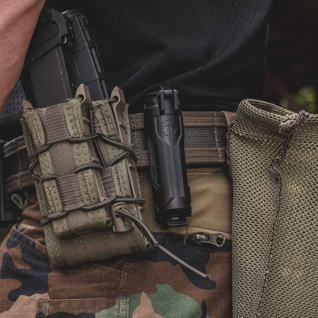 CellVault-21 Battery Storage on a duty belt next to other gear