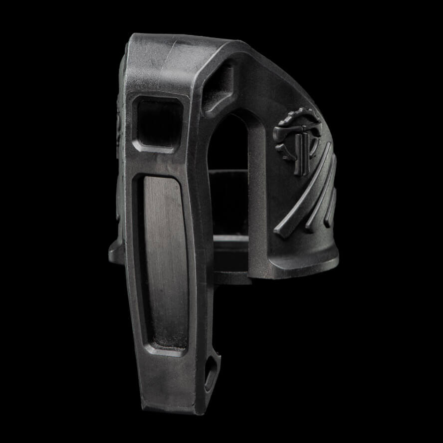 Low profile flashlight pocket clip designed for secure attachment and easy access, in black