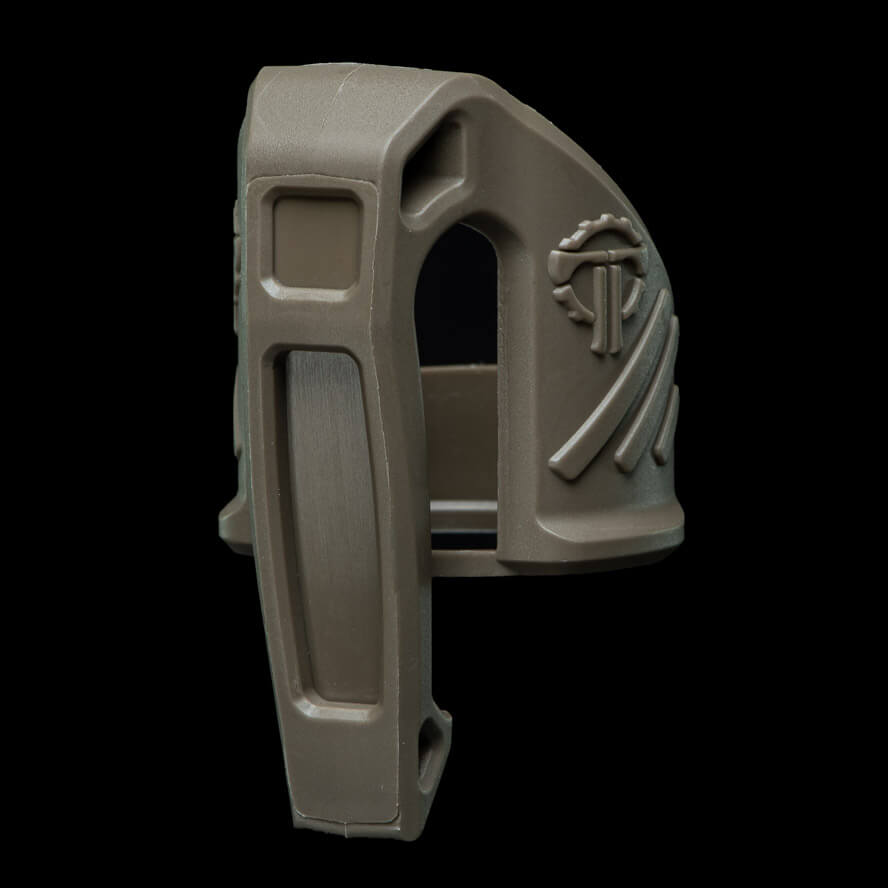 Low profile flashlight pocket clip designed for secure attachment and easy access, in Olive Drab