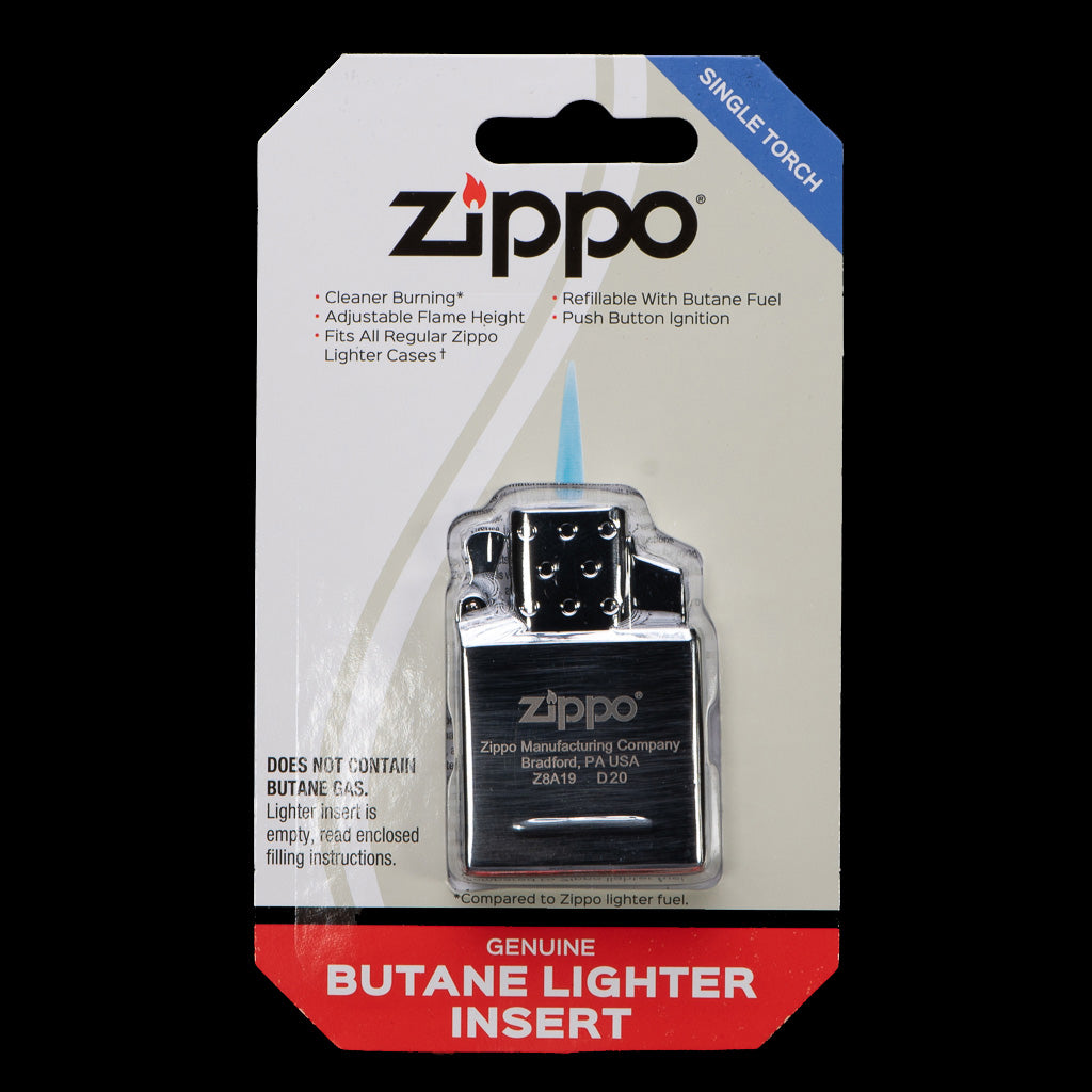 Genuine Zippo butane lighter insert designed for refillable use with regular Zippo lighter cases.