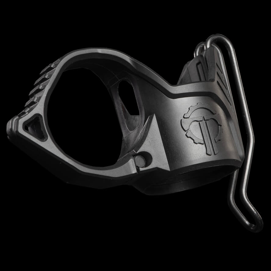 Deep carry flashlight ring with pocket clip, in black