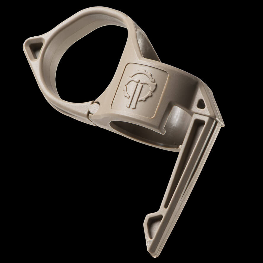 Large flashlight ring with pocket clip in tan