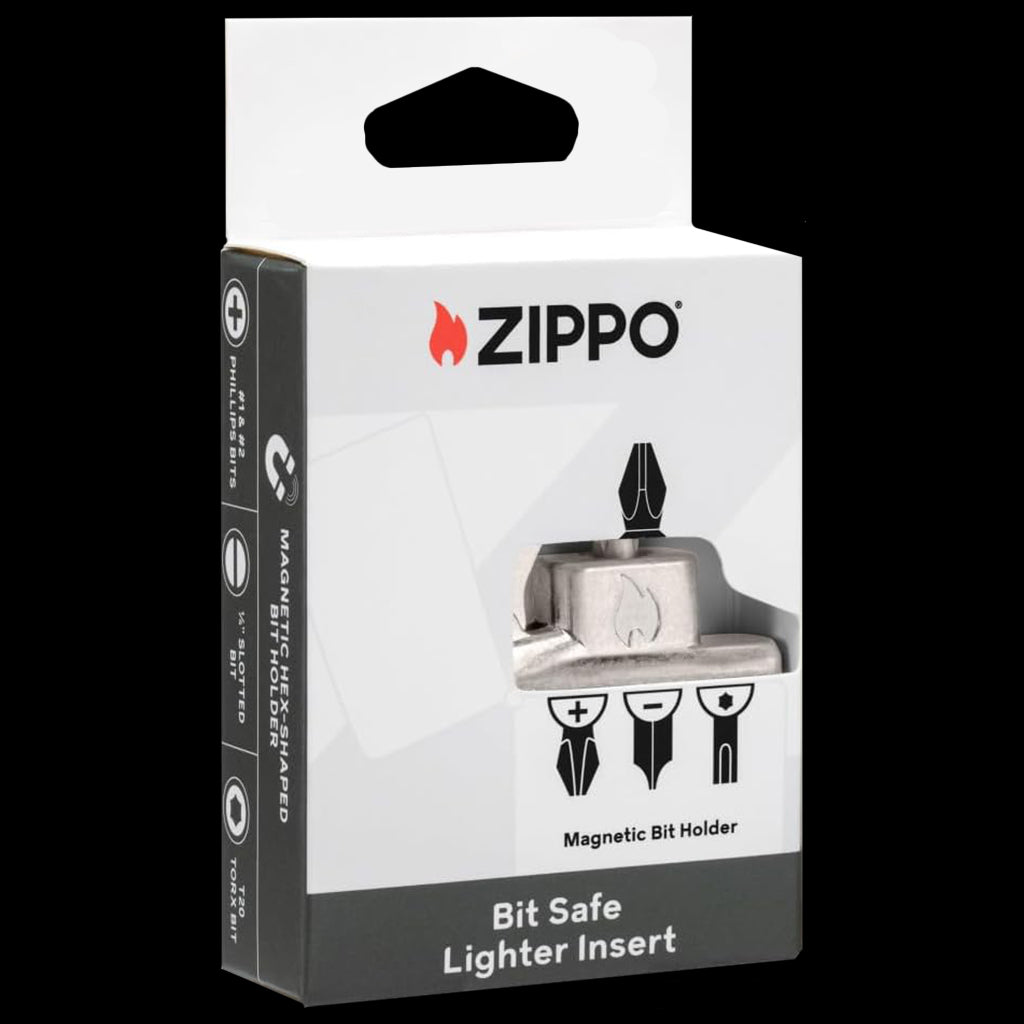 Zippo Bit Safe lighter insert in packaging, featuring a magnetic bit holder for convenient tool access.