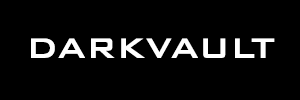 DarkVault logo in white on black background, featuring bold, modern font for tactical and wilderness gear branding.