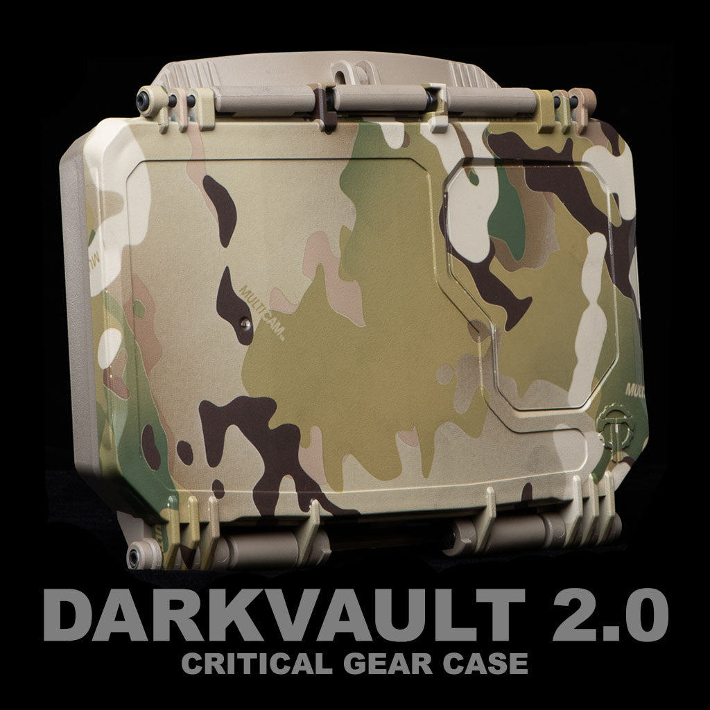 DarkVault 2.0 critical gear case featuring a camouflage design, designed for smartphone protection.