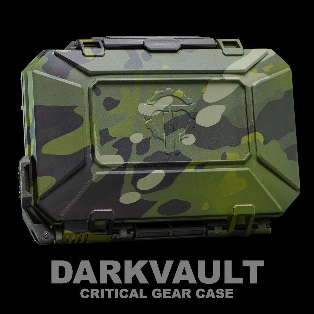 DarkVault Comms Critical Gear Case in Tropic MultiCam camouflage design, designed for navigation and communications equipment protection.