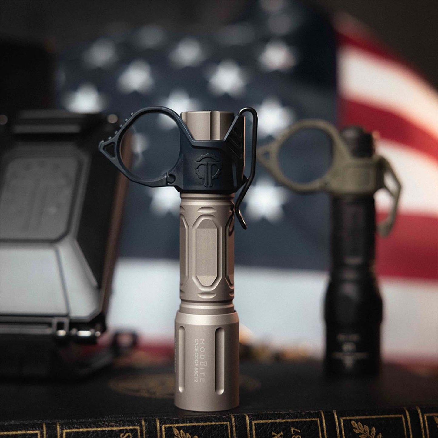 Thyrm SwitchBacks and CellVaults in front of the American Flag: Thyrm Products are Made in the USA