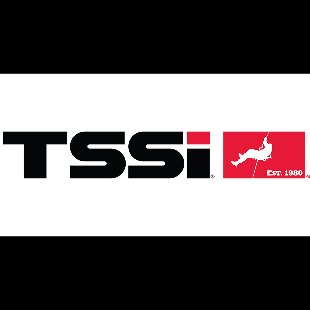 TSSI logo with bold black text, red square with a white climber silhouette, and "EST. 1980" on a white background.