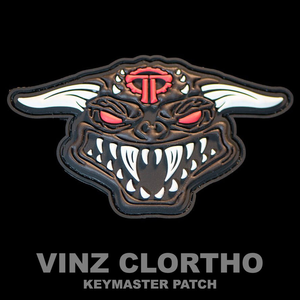 Vinz Clortho Keymaster patch featuring a detailed monster design with hidden handcuff key for tactical use.