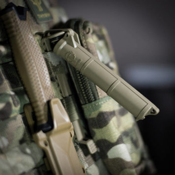 Opening Flat Dark Earth CellVault, mounted on camo MOLLE