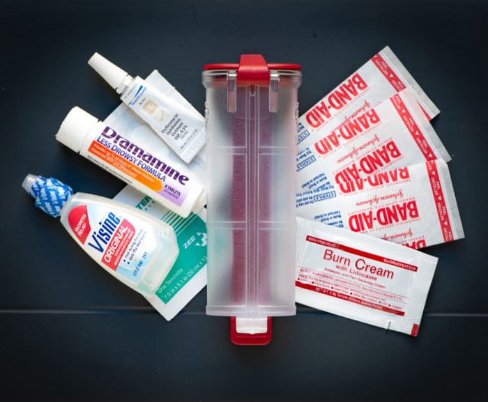 CellVault XL Redline can fit first aid supplies such as creams, wipes, bandages, ointments, eye drops, and medication