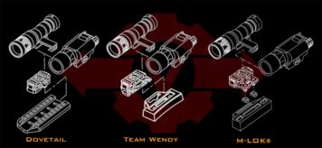Three versions of VariArc: Dovetail, Team Wendy, and M-LOK