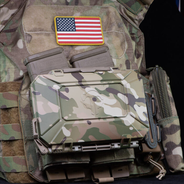 DarkVault in Multicam colorway on a chest rig