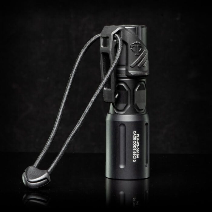 LPC Clip in black on a Flashlight, with lanyard mounted