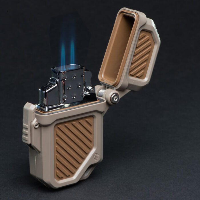 PyroVault 2.0 Lighter Armor with a Double Flame Butane Insert lit inside