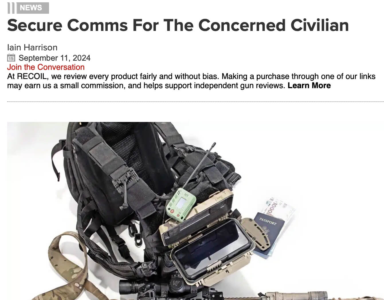 Screen capture of Recoil: Secure Comms article