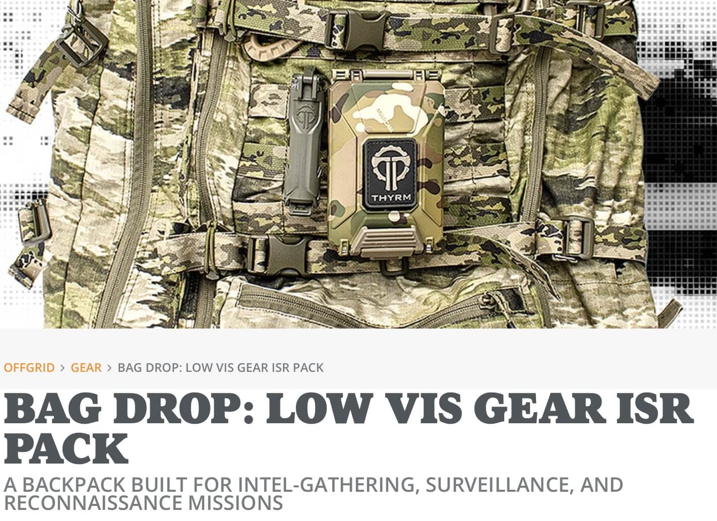 Opening image and title to Off Grid article: Low Vis Gear ISR Pack